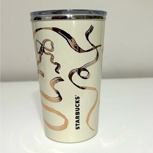 2025 Starbucks Holiday White Gold Ribbon Tumbler